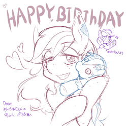 Size: 968x965 | Tagged: safe, artist:ask-houtai-applejack, imported from derpibooru, fluttershy, ask-houtai-applejack, bandage, female, happy birthday, heart, japanese, plushie