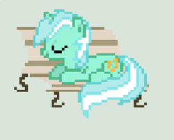 Size: 467x378 | Tagged: safe, artist:x-bon-bon-x, imported from derpibooru, lyra heartstrings, bench, female, pixel art, sleeping, solo