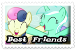 Size: 150x100 | Tagged: safe, artist:ludiculouspegasus, imported from derpibooru, bon bon, lyra heartstrings, sweetie drops, anti-shipping, best friends, deviantart stamp, friendshipping