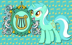 Size: 2560x1600 | Tagged: safe, artist:alicehumansacrifice0, imported from derpibooru, lyra heartstrings, pony, unicorn, abstract background, coat of arms, female, heraldry, mare, solo, wallpaper