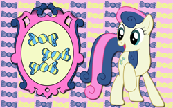 Size: 2560x1600 | Tagged: safe, artist:alicehumansacrifice0, artist:kooner-cz, artist:lord-giampietro, imported from derpibooru, bon bon, sweetie drops, earth pony, pony, abstract background, coat of arms, female, heraldry, mare, solo, wallpaper