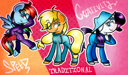 Size: 1024x599 | Tagged: dead source, safe, artist:artypaints, imported from derpibooru, applejack, rainbow dash, rarity, earth pony, pegasus, pony, unicorn, the cart before the ponies, trio