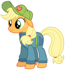 Size: 2166x2363 | Tagged: safe, artist:sketchmcreations, imported from derpibooru, applejack, the cart before the ponies, clothes, coveralls, female, floppy ears, hat, jumpsuit, simple background, solo, transparent background, vector