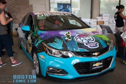 Size: 1012x675 | Tagged: safe, imported from derpibooru, discord, queen chrysalis, twilight sparkle, alicorn, human, boston comic con, car, chevrolet, chevrolet cruze, guardians of harmony, irl, irl human, itasha, photo, twilight sparkle (alicorn)