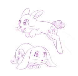 Size: 1028x1000 | Tagged: safe, artist:dstears, imported from derpibooru, fluttershy, pinkie pie, rabbit, bunnified, bunny pie, bunnyshy, monochrome, open mouth, species swap