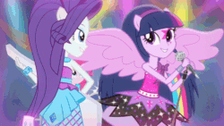 Size: 960x540 | Tagged: safe, imported from derpibooru, screencap, pinkie pie, rainbow dash, rarity, twilight sparkle, equestria girls, perfect day for fun, rainbow rocks, animated, cute, dashabetes, diapinkes, drums, female, gif, guitar, keytar, musical instrument, ponied up, raribetes, the rainbooms, twiabetes