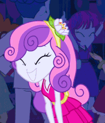 Size: 494x579 | Tagged: safe, imported from derpibooru, screencap, curly winds, mystery mint, scootaloo, scribble dee, some blue guy, sweetie belle, equestria girls, equestria girls (movie), animated, boots, bracelet, cropped, cute, dancing, diasweetes, fall formal, fall formal outfits, flower, flower in hair, gif, high heel boots, jewelry, solo focus