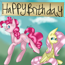 Size: 2000x2000 | Tagged: safe, artist:sweetmelon556, imported from derpibooru, fluttershy, pinkie pie, misspelling, sign