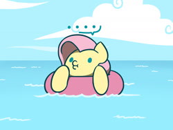 Size: 1800x1350 | Tagged: safe, artist:flutterluv, imported from derpibooru, fluttershy, ..., dot eyes, female, floating, inner tube, newbie artist training grounds, o3o, solo, water