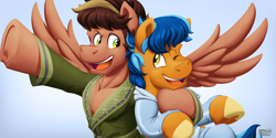 Size: 1080x540 | Tagged: safe, artist:bcpony, imported from derpibooru, oc, oc only, oc:lightning rider, oc:swiftdust, pegasus, pony, chest, fit, male, outfit