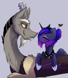 Size: 2437x2800 | Tagged: safe, artist:elementalokami, imported from derpibooru, discord, princess luna, cute, lunacord, male, shipping, straight