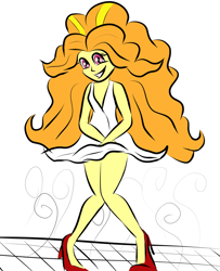 Size: 1002x1234 | Tagged: artist needed, safe, imported from derpibooru, adagio dazzle, clothes, dress, female, high heels, legs, marilyn monroe, shoes, skirt, skirt blow, skirt lift, solo, the seven year itch