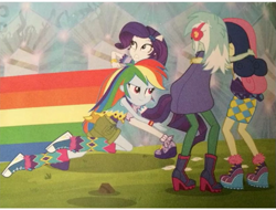 Size: 635x482 | Tagged: safe, imported from derpibooru, bon bon, lyra heartstrings, rainbow dash, rarity, sweetie drops, equestria girls, legend of everfree, camp fashion show outfit, clothes, converse, high heels, legend of everfree – save our camp, shoes, sneakers