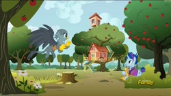 Size: 1920x1080 | Tagged: safe, imported from derpibooru, screencap, blue note, gabby, griffon, the fault in our cutie marks, clubhouse, crusaders clubhouse, mailbag, musical instrument, saxophone