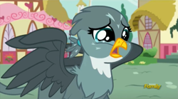 Size: 1275x709 | Tagged: safe, imported from derpibooru, screencap, gabby, griffon, the fault in our cutie marks, crying, discovery family logo, female, sad, solo