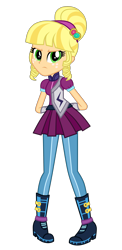 Size: 1800x3700 | Tagged: safe, artist:mixiepie, imported from derpibooru, applejack, equestria girls, friendship games, alternate universe, archery, arm behind back, clothes, clothes swap, crystal prep academy, crystal prep shadowbolts, female, flash puppet, freckles, hands behind back, simple background, solo, transparent background