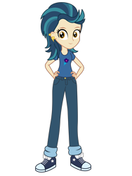 Size: 4500x6000 | Tagged: safe, artist:razethebeast, imported from derpibooru, indigo zap, equestria girls, friendship games, absurd resolution, clothes, converse, ear piercing, female, flash puppet, hand on hip, looking at you, new outfit, pants, piercing, shoes, sneakers, solo