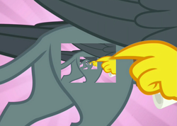 Size: 1445x1029 | Tagged: safe, edit, edited screencap, imported from derpibooru, screencap, gabby, griffon, the fault in our cutie marks, butt, droste effect, exploitable meme, meme, plot, pointing, recursion, yo dawg