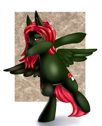 Size: 2971x3649 | Tagged: safe, artist:theneithervoid, imported from derpibooru, oc, oc only, oc:maya heartstrings, pegasus, pony, commission, cutie mark, dab, dancing, dreadlocks, high res, smiling, solo, wings, ych result