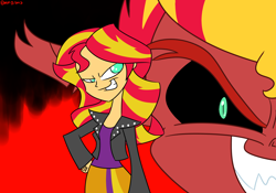 Size: 2000x1400 | Tagged: safe, artist:mofetafrombrooklyn, imported from derpibooru, sunset shimmer, demon, equestria girls, equestria girls (movie), duality, evil grin, female, sunset satan