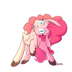 Size: 1200x1200 | Tagged: safe, artist:cheshiresdesires, imported from derpibooru, pinkie pie, goat, chest fluff, cloven hooves, female, floppy ears, goatified, head tilt, pinkie goat, raised hoof, solo, species swap, tongue out