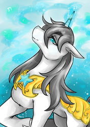 Size: 500x707 | Tagged: safe, artist:sulbipage, imported from derpibooru, oc, oc:silver spark, pony, blue eyes, magic, male, royal guard, royal guard armor, stallion