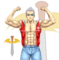 Size: 600x610 | Tagged: safe, artist:pia-sama, imported from derpibooru, oc, oc only, oc:silver spark, human, abs, blue eyes, canada, canadian, flexing, humanized, humanized oc, male, muscles, pecs, solo