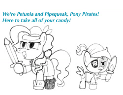 Size: 1584x1224 | Tagged: safe, artist:pepsi twist, imported from derpibooru, petunia paleo, pipsqueak, the fault in our cutie marks, clothes, costume, pirate