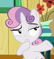 Size: 437x475 | Tagged: safe, imported from derpibooru, screencap, sweetie belle, pony, the fault in our cutie marks, consider the following, dab, female, gif, non-animated gif, reaction image, solo