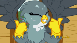 Size: 848x480 | Tagged: safe, imported from derpibooru, screencap, gabby, griffon, the fault in our cutie marks, female, gif, non-animated gif, reaction image, smiling, solo, thumbs up