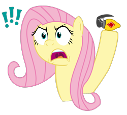 Size: 2738x2500 | Tagged: safe, artist:sketchmcreations, imported from derpibooru, fluttershy, angry, combustible lemon, exclamation point, hoof hold, inkscape, portal (valve), portal 2, simple background, transparent background, vector