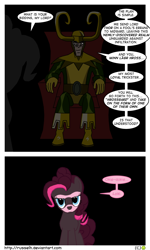 Size: 1260x2100 | Tagged: safe, artist:thelastgherkin, imported from derpibooru, pinkie pie, comic, crossover, loki, marvel, okie doki loki