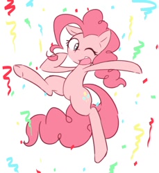 Size: 1099x1200 | Tagged: safe, artist:akainu_pony, imported from derpibooru, pinkie pie, earth pony, pony, bipedal, confetti, cute, diapinkes, female, mare, one eye closed, open mouth, solo, wink