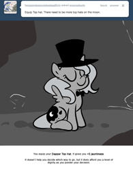 Size: 666x855 | Tagged: safe, artist:egophiliac, imported from derpibooru, princess luna, moonstuck, bowtie, eyes closed, female, filly, hat, monochrome, solo, top hat, woona, younger