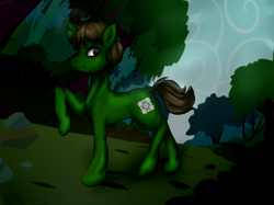 Size: 958x718 | Tagged: safe, artist:danteante, imported from derpibooru, oc, oc only, oc:nahuelin, plant pony, pony, unicorn, everfree forest, male, raised hoof, solo