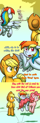 Size: 712x2148 | Tagged: safe, artist:deyogee, imported from derpibooru, applejack, pinkie pie, rainbow dash, clothes, comic, crossover, dialogue, ponified, standing, underhoof, unshorn fetlocks, yami bakura, yu-gi-oh!