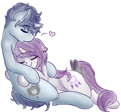 Size: 1280x1183 | Tagged: safe, artist:wickedsilly, imported from derpibooru, oc, oc only, oc:sleepy head, oc:wicked silly, pony, unicorn, bow, cuddling, heart, male, oc x oc, ponysona, shipping, sleeping, snuggling, straight, tail bow, wickedsleepy