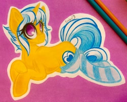 Size: 3677x2968 | Tagged: safe, artist:emberslament, imported from derpibooru, oc, oc only, oc:passion freeze, pony, unicorn, clothes, female, mare, prismacolors, socks, striped socks, traditional art