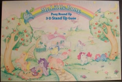 Size: 800x539 | Tagged: safe, imported from derpibooru, applejack (g1), blossom, bubbles (g1), cherries jubilee, medley, moondancer (g1), seashell (g1), apple, apple tree, board game, box, food, g1, game, irl, merchandise, photo, tree