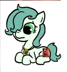 Size: 756x812 | Tagged: safe, artist:ficficponyfic, edit, imported from derpibooru, oc, oc only, oc:emerald jewel, earth pony, pony, colt quest, child, colt, cyoa, foal, jontron, male, photoshop, resting, solo, wat