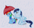 Size: 620x514 | Tagged: dead source, safe, artist:sisirr, imported from derpibooru, rainbow dash, soarin', pony, backwards cutie mark, male, rain, shipping, sitting, soarindash, straight, umbrella