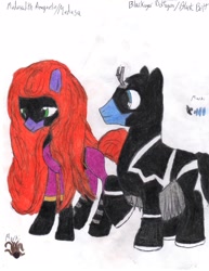 Size: 2550x3300 | Tagged: safe, artist:aridne, imported from derpibooru, earth pony, pony, black bolt, clothes, duo, female, husband and wife, inhumans, male, mare, marvel comics, medusa (marvel), ponified, stallion, uniform