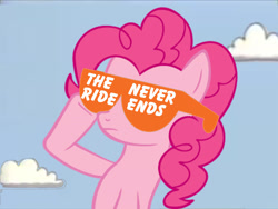 Size: 2039x1536 | Tagged: safe, imported from derpibooru, pinkie pie, '90s, don't dead open inside, female, nickelodeon, solo, sunglasses, the ride never ends, typography