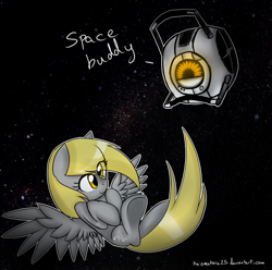 Size: 1024x1014 | Tagged: safe, artist:kaiomutaru25, imported from derpibooru, derpy hooves, pegasus, pony, crossover, female, mare, personality core, portal (valve), portal 2, space, space core