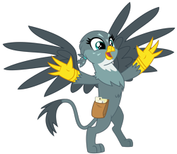 Size: 3706x3216 | Tagged: safe, artist:sketchmcreations, imported from derpibooru, gabby, griffon, the fault in our cutie marks, arms wide open, happy, mailbag, open mouth, simple background, spread wings, standing, transparent background, vector