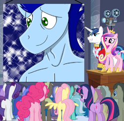 Size: 1024x1000 | Tagged: safe, imported from derpibooru, amethyst star, coco crusoe, dizzy twister, doctor whooves, fluttershy, lyra heartstrings, mjölna, orange swirl, pinkie pie, princess cadance, rarity, sea swirl, seafoam, shining armor, silver spanner, soarin', sparkler, time turner, twilight sparkle, anthro, earth pony, pegasus, pony, unicorn, balloonbutt, bare chest, butt, clothes, exploitable meme, female, flutterbutt, male, mare, meme, plot, rearity, stallion, topless, twibutt, wedding video projector meme