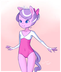 Size: 550x650 | Tagged: safe, artist:drantyno, imported from derpibooru, diamond tiara, anthro, breasts, delicious flat chest, female, gymnast, gymnastics, leotard, solo