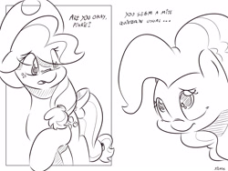 Size: 4000x3000 | Tagged: safe, artist:dilarus, deleted from derpibooru, imported from derpibooru, applejack, pinkie pie, comic:sugarcube, black and white, comic, dialogue, grayscale, monochrome