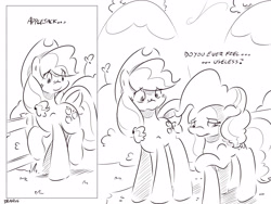 Size: 4000x3000 | Tagged: safe, artist:dilarus, deleted from derpibooru, imported from derpibooru, applejack, pinkie pie, comic:sugarcube, black and white, comic, grayscale, monochrome, tail bow