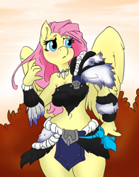Size: 1800x2295 | Tagged: safe, artist:atryl edits, artist:mrponeswildride, color edit, edit, imported from derpibooru, fluttershy, anthro, barbarian, belly button, blushing, clothes, colored, leather, loincloth, midriff, skirt